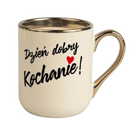 Kubek kawowy duży 330ml ze złotym uszkiem- Dzień dobry Kochanie!