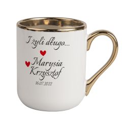 Kubek kawowy duży 330ml ze złotym uszkiem- I żyli długo i...