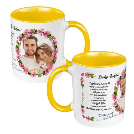 Kubek 330 ml kolorowy dla Rodziców- podziękowania za pomoc w przygotowaniach do ślubu- podaj imiona Młodej Pary + zdjęcie.