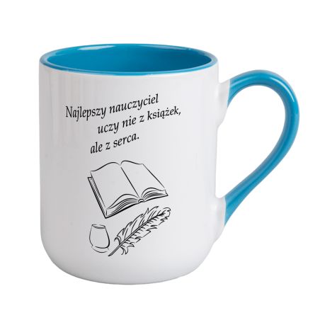 Kubek kawowy duży 330ml z kolorowym uszkiem i wnętrzem dla nauczyciela- "Książka".