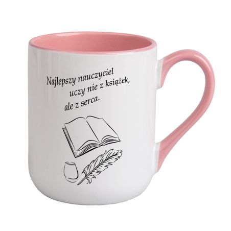 Kubek kawowy duży 330ml z kolorowym uszkiem i wnętrzem dla nauczyciela- "Książka".