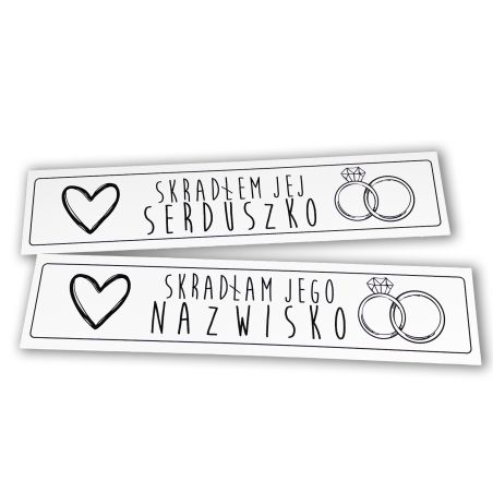Zestaw tablic rejestracyjnych dla młodej pary "On skradł jej serduszko, Ona skradła mu nazwisko".