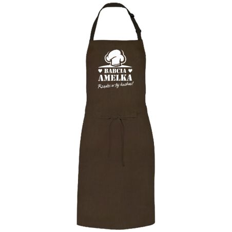 Kolorowy, gruby fartuch z nadrukiem "Babcia rządzi w tej kuchni" - idealny prezent na dzień babci.