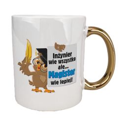 Kubek 330 ml biały ze złotym uszkiem oraz z grafiką... 2