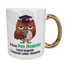 Kubek 330 ml biały ze złotym uszkiem oraz z grafiką "A... 2