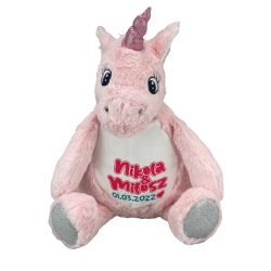 Różowy jednorożec z wyciąganym brzuszkiem oraz z imionami...