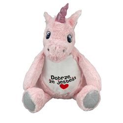 Różowy jednorożec z wyciąganym brzuszkiem oraz z...