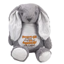 Królik ok. 34 cm z wyciąganym brzuszkiem oraz z nadrukiem...