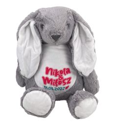 Królik ok. 34 cm z wyciąganym brzuszkiem oraz z imionami...