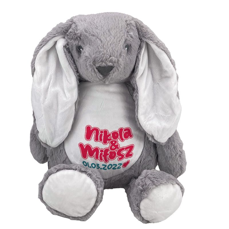 Królik z imionami Pary Młodej i datą ślubu 34 cm 🐰💍 | Personalizowana maskotka na prezent ślubny