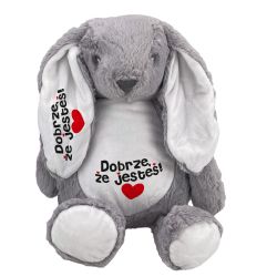 Królik pluszowy 34 cm „Dobrze, że jesteś!” 🐰❤️ | Miękka maskotka na prezent