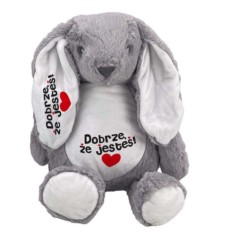 Królik pluszowy 34 cm „Dobrze, że jesteś!” 🐰❤️ | Miękka maskotka na prezent