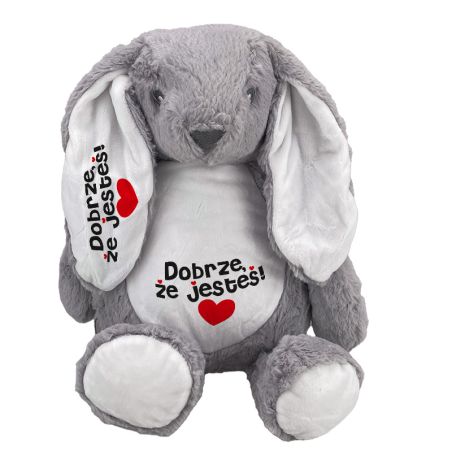 Królik pluszowy 34 cm „Dobrze, że jesteś!” 🐰❤️ | Miękka maskotka na prezent