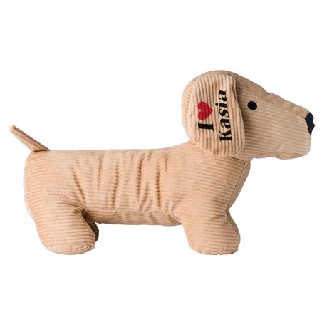 Duży piesek personalizowany z nadrukiem na uszku "I love + imię"- ok. 32cm.