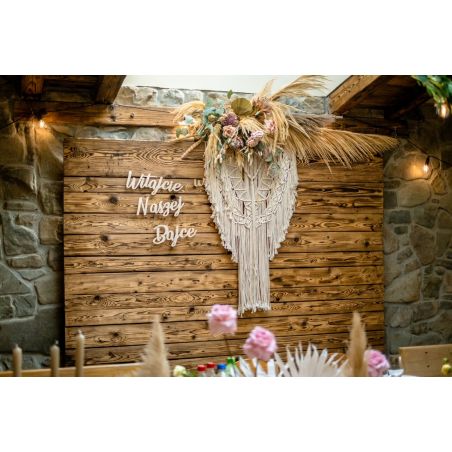 Dekoracyjny napis "Witajcie w Naszej Bajce"- piękna dekoracja ślubna za stół prezydialny Młodej Pary- eko ze sklejki.