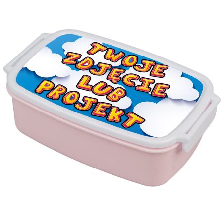 Pudełko na kanapki - śniadaniówka z Twoim zdjęciem, projektem- pudrowa różowa z zapięciami oraz przegródką.