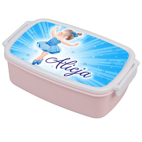 Pudełko na kanapki - śniadaniówka "Baletnica niebieska"- wybierz swój wzór- pudrowa niebieska z zapięciami oraz przegródką.