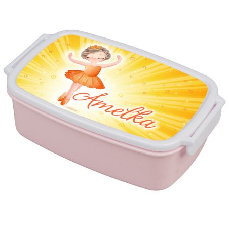 Pudełko na kanapki - śniadaniówka "Baletnica żółta"- wybierz swój wzór- pudrowa niebieska z zapięciami oraz przegródką.