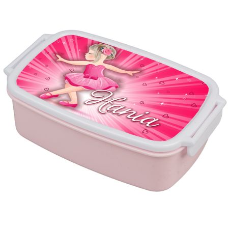 Pudełko na kanapki - śniadaniówka "Baletnica różowa"- wybierz swój wzór- pudrowa niebieska z zapięciami oraz przegródką.