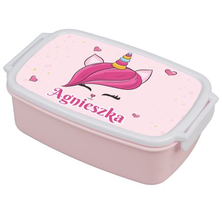 Pudełko na kanapki - śniadaniówka "Jednorożec"- wybierz swój wzór- pudrowa niebieska z zapięciami oraz przegródką.