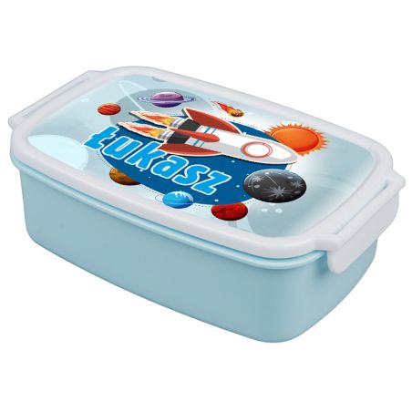 Pudełko na kanapki - śniadaniówka "Rakieta"- wybierz swój wzór- pudrowa niebieska z zapięciami oraz przegródką.