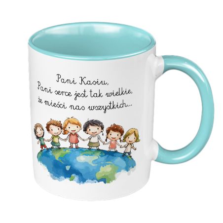 Kubek kolorowy 330 ml "Pani (imię), ma Pani tak wielkie serce, że...".