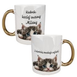 Kubek 330 ml biały ze złotym uszkiem oraz z grafiką "Z...