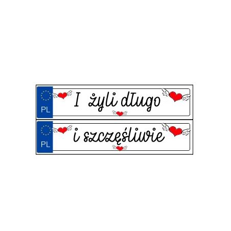 Zestaw tablic rejestracyjnych dla młodej pary "I żyli długo i szczęśliwie".