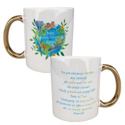 Kubek 330 ml biały ze złotym uszkiem oraz z grafiką...