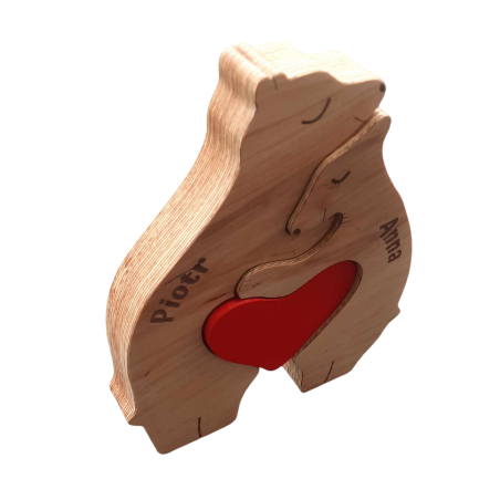 Drewniana (bukowa) rodzinka / parka misi z personalizacją- 2 osobowa rodzina.