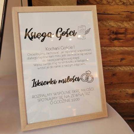 Plakat w ramie lub bez ramy - "Księga Gości oraz Iskierki Miłości"- informacyjna na ślub.