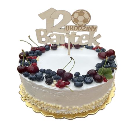 Topper na tort z okazji urodzin- personalizowany z imieniem oraz wiekiem- wzór piłka nożna.