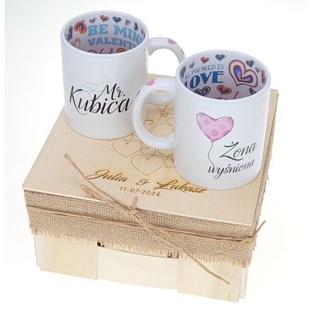 Zestaw kubków 330 ml All You need is love w pudełku - dla nowożeńców "Żona wyśniona, Mąż wymarzony"..