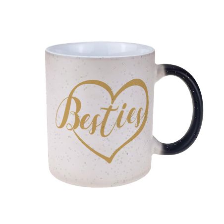 Kubek magiczny ze zdjęciem oraz imionami Przyjaciółek - czarny z brokatem.