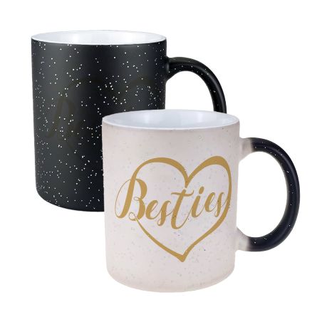 Kubek magiczny ze zdjęciem oraz imionami Przyjaciółek - czarny z brokatem.