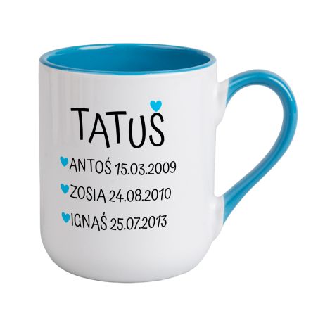 Kubek kawowy duży 330ml z kolorowym uszkiem i wnętrzem- "Tatuś".