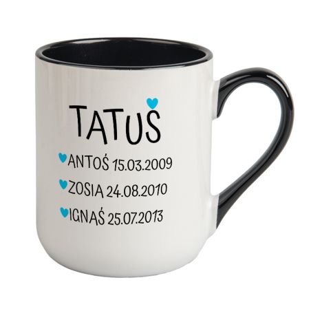 Kubek kawowy duży 330ml z kolorowym uszkiem i wnętrzem- "Tatuś".