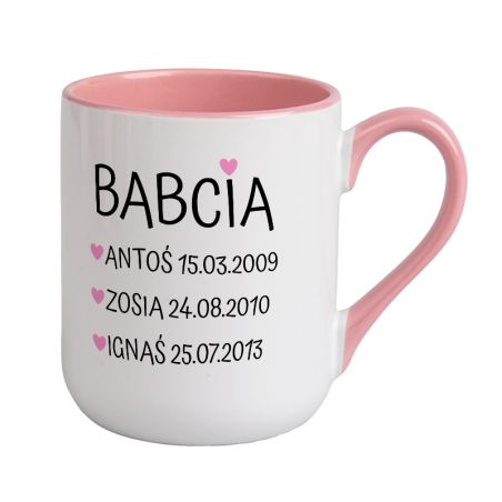 Kubek kawowy duży 330ml z kolorowym uszkiem i wnętrzem- "Babcia".