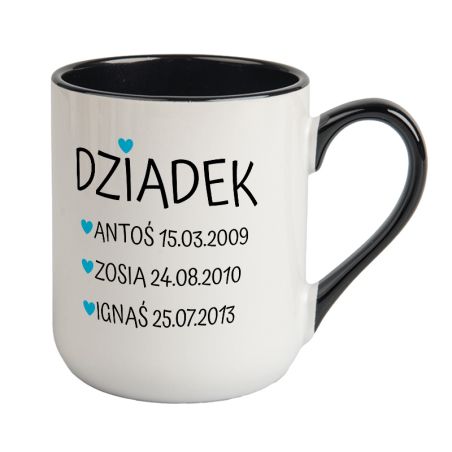 Kubek kawowy duży 330ml z kolorowym uszkiem i wnętrzem- "Dziadek".