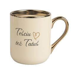 Kubek kawowy duży 330ml ze złotym uszkiem- "Teściu też...