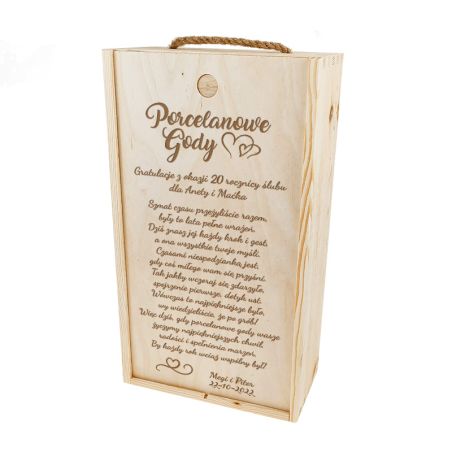 Skrzynka z grawerem na rocznicę ślubu na 2 wina lub 2 kieliszki na wino.