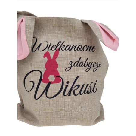 Torba do poszukiwania jajek wielkanocnych - lniana z uszami królika
