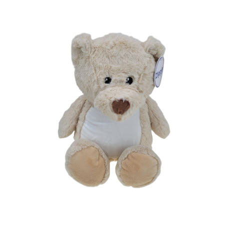 Beżowy miś ok. 32 cm z wyciąganym brzuszkiem oraz z Twoim zdjęciem tekstem czy grafiką.