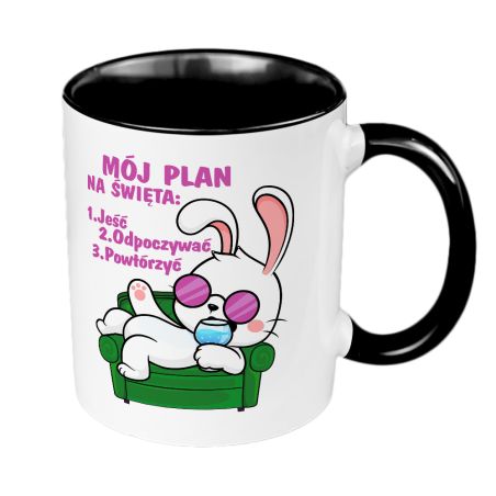 Kubek „ Mój plan na święta: jeść, odpoczywać, powtórzyć ” – Wielkanocny must-have! 🐰🌸