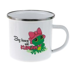 Żabi kubek emaliowany – "Bez kawy nie kumam” 🐸