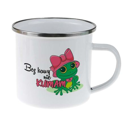Żabi kubek emaliowany – "Bez kawy nie kumam” 🐸