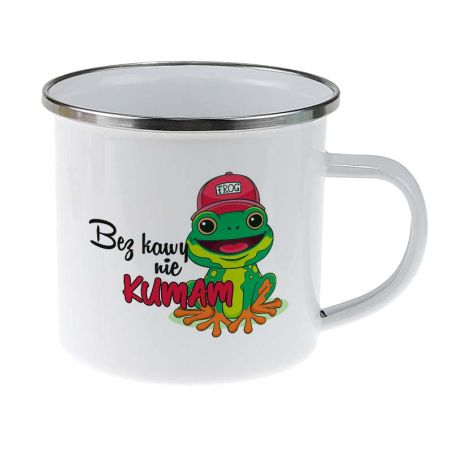 Żabi kubek emaliowany – "Bez kawy nie kumam” 🐸
