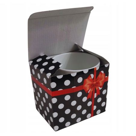 Pudełko prezentowe na kubek - wzór 1 (czarne w kropki).