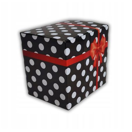 Pudełko prezentowe na kubek - wzór 1 (czarne w kropki).