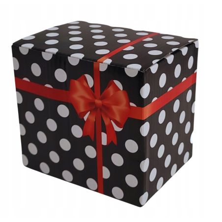 Pudełko prezentowe na kubek - wzór 1 (czarne w kropki).